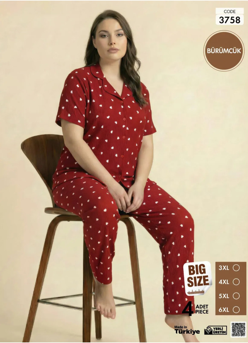 Pijamo 3758 Women's Pajama Set (3XL+4XL+5XL+6XL) — Turkish factory wholesale