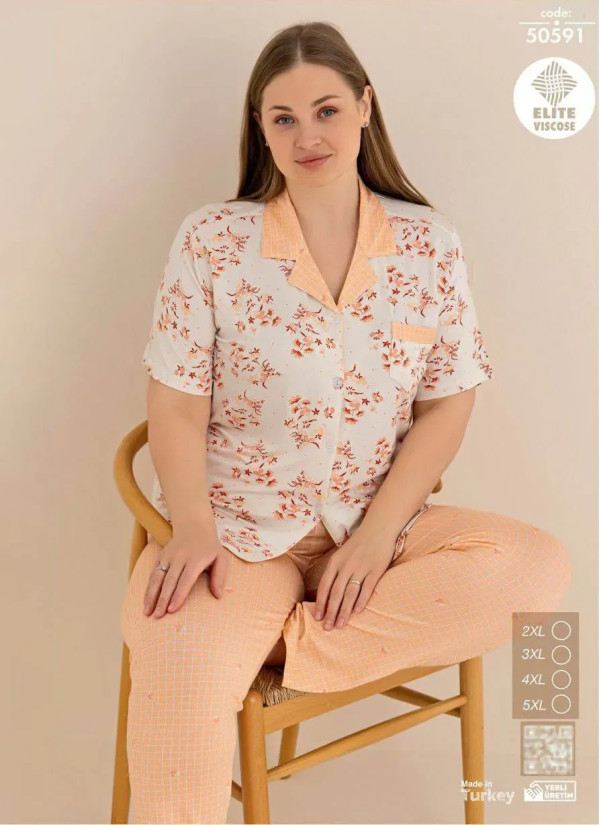 Cagri 50591 Viscose Women's Pajama Set (2XL+3XL+4XL+5XL) — Turkish factory wholesale