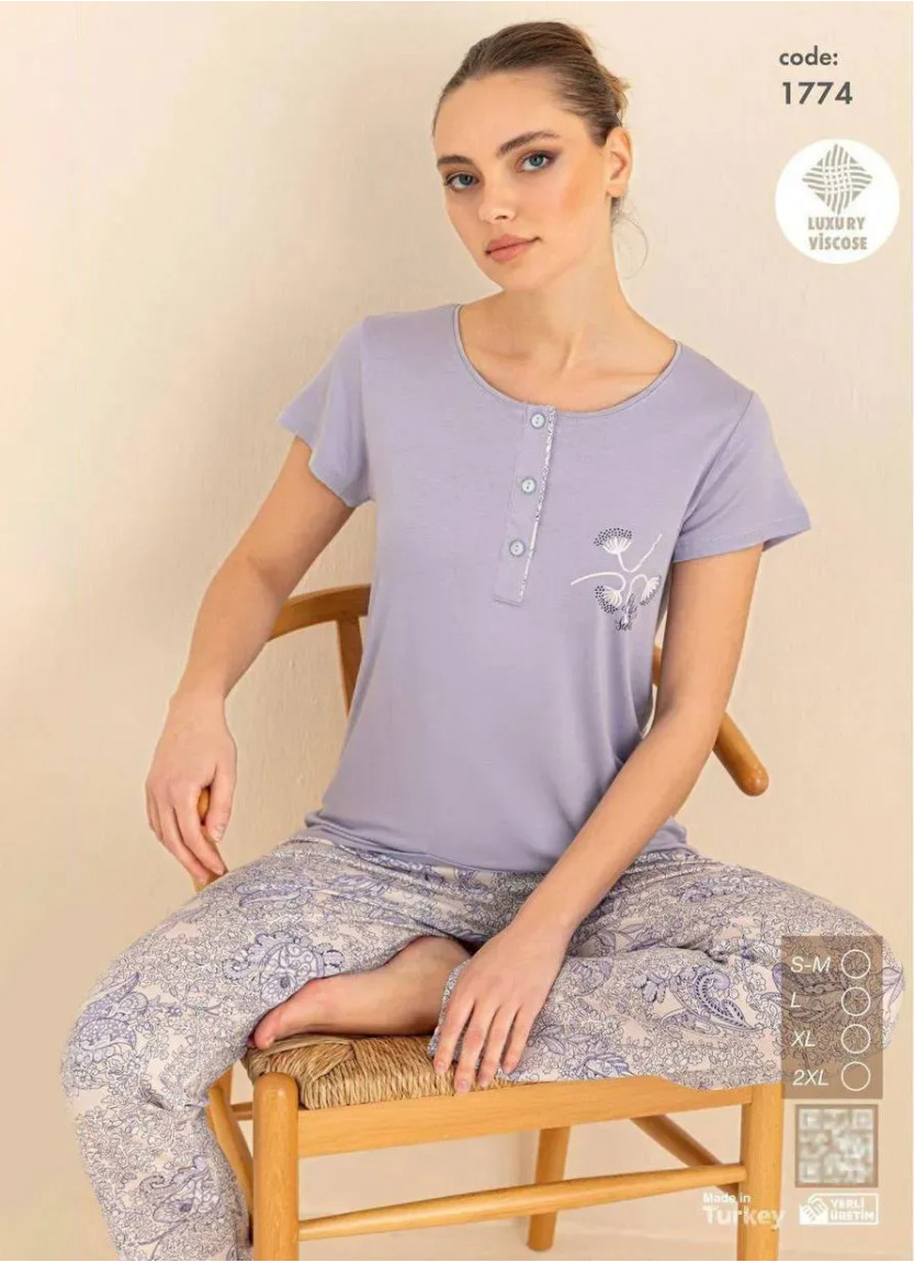 Пижамный Комплект Женский с Брюками с Коротким Рукавом Вискоза (SM+L+XL+2XL) ELITE VISCOSE Seamlife 1 — купить оптом со Стамбула