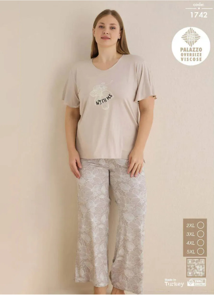 Пижама Женская с Коротким Рукавом Вискоза (2XL+3XL+4XL+5XL) PALAZZO OVERSIZE Seamlife 1742 — оптом от турецкой фабрики