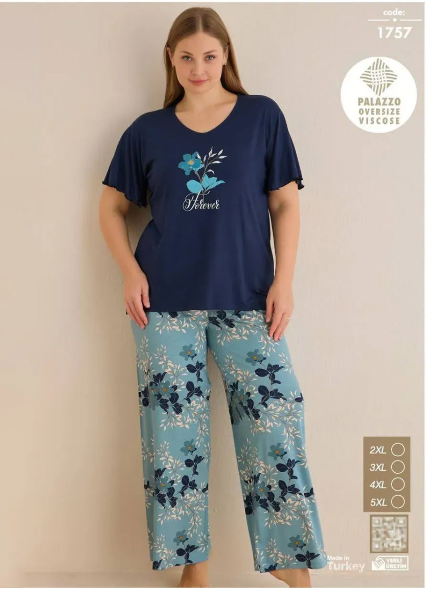 Seamlife 1757 Оптом Турция Фабрика Пижама Женская с Коротким Рукавом Вискоза (2XL+3XL+4XL+5XL) PALAZZO OVERSIZE Seamlife 1757...