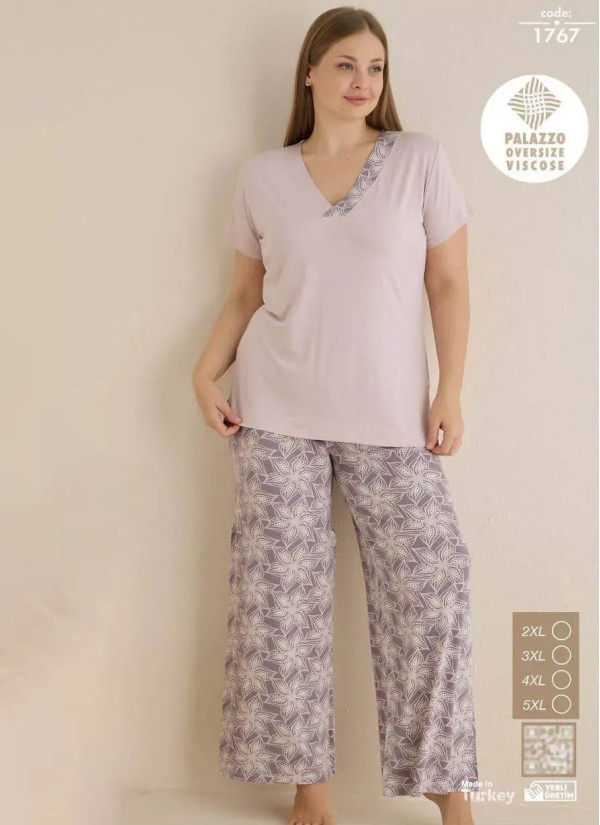 Seamlife 1767 Оптом Турция Фабрика Пижама Женская с Коротким Рукавом Вискоза (2XL+3XL+4XL+5XL) PALAZZO OVERSIZE Seamlife 1767...