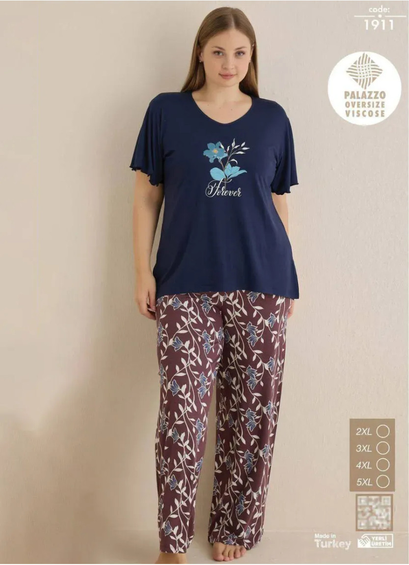 Пижама Женская с Коротким Рукавом Вискоза (2XL+3XL+4XL+5XL) PALAZZO OVERSIZE Seamlife 1911 — оптом от турецкой фабрики