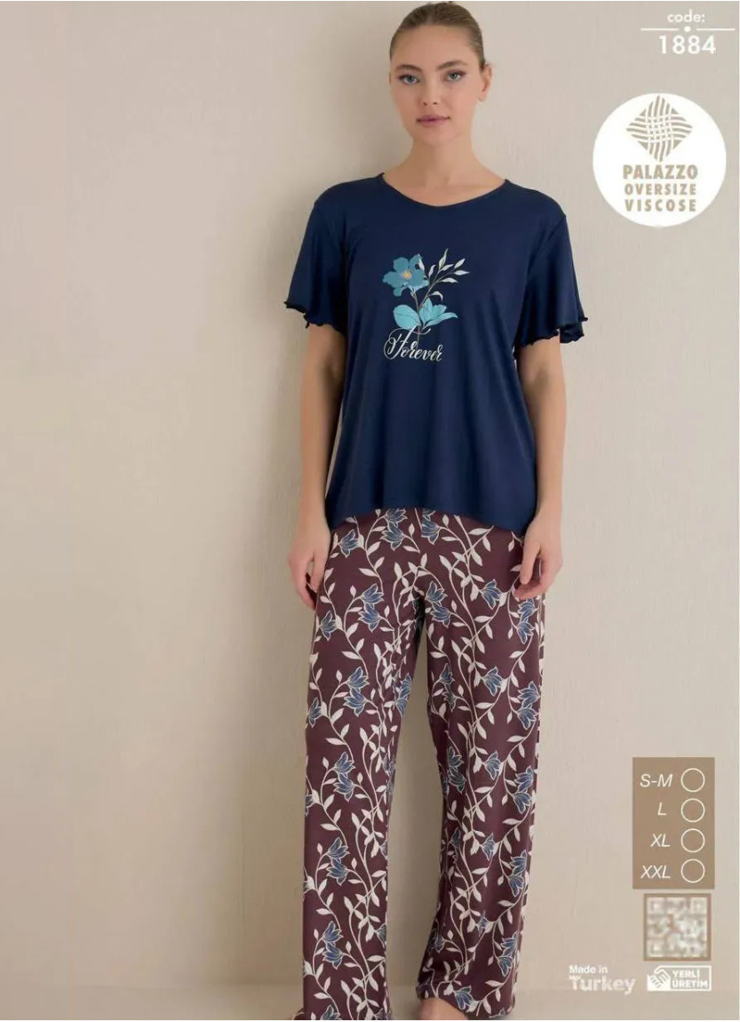 Пижамный Комплект Женский с Брюками Вискоза (SM+L+XL+2XL) PALAZZO OVERSIZE Seamlife 1884 — оптом от турецкой фабрики