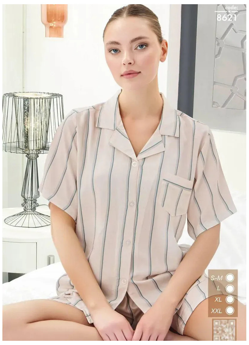 Женская Комплект Рубашка и Шорты на Пуговицах Хлопок (SM+L+XL+2XL) Seamlife 8621 — прямые поставки из Турции