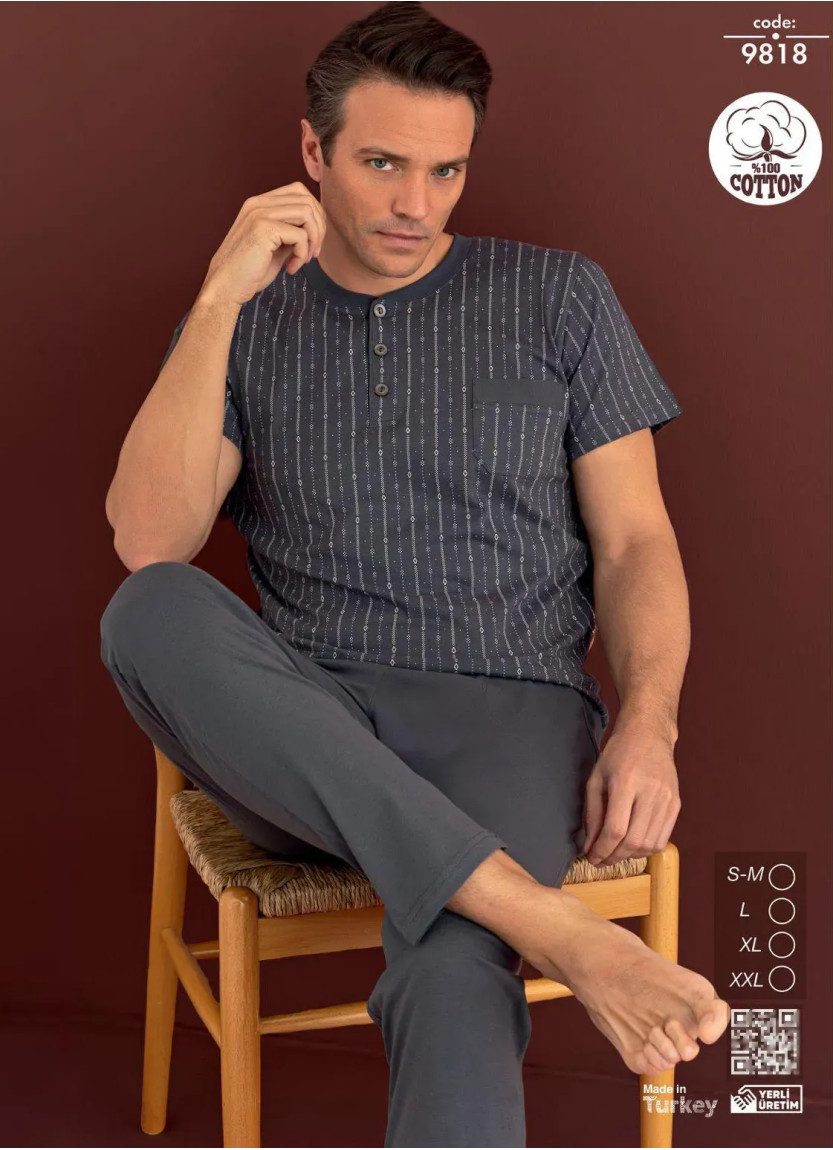 Пижама Мужская Хлопок с Коротким Рукавом (SM+L+XL+2XL) Seamlife 9818 — фабричная коллекция оптом