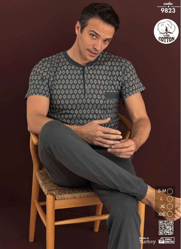 Seamlife 9823 Cotton Men's Pajama Set (SM+L+XL+2XL) — direct Turkish factory supply