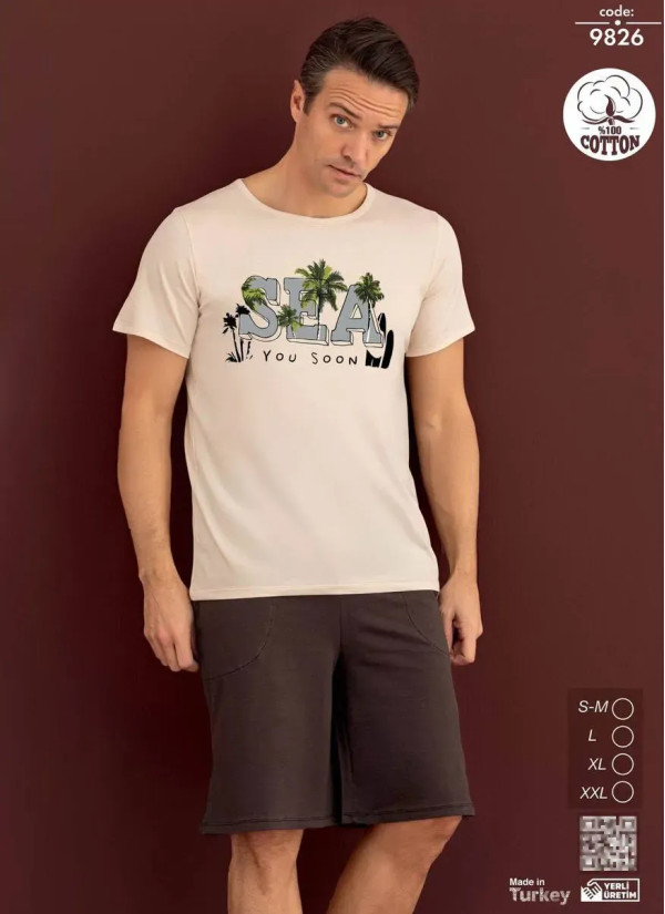 Мужской Комплект с Шортами из Хлопка (SM+L+XL+2XL) Seamlife 9826 — оптовая поставка из Турции