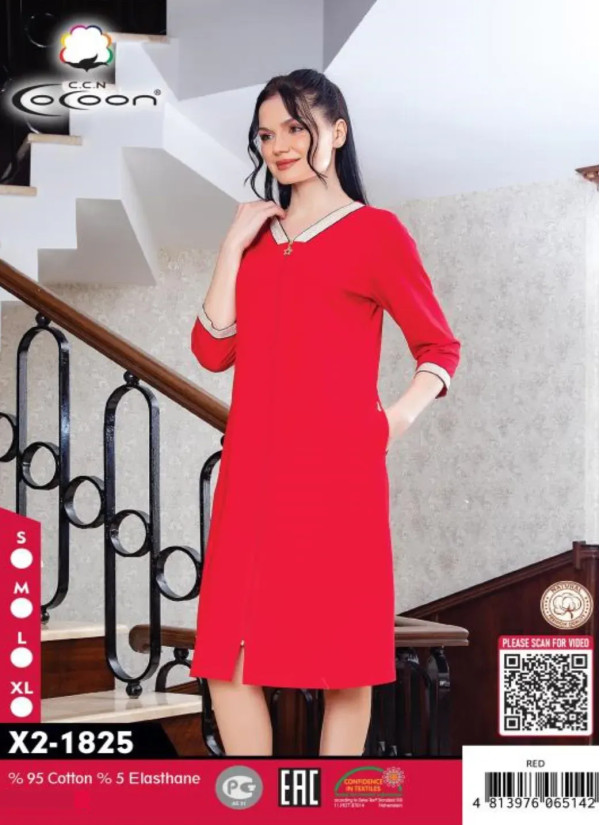 CCNX2-1825_RED Cotton Women's Robe (S+M+L+XL) — Turkey wholesale collection
