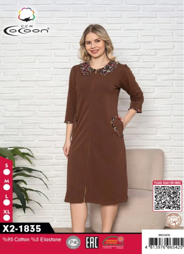CCNX2-1835_BRW Cotton Women's Robe (S+M+L+XL) — wholesale for boutiques