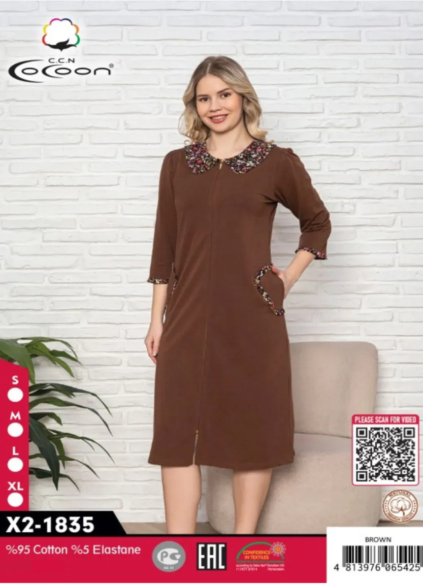 CCNX2-1835_BRW Cotton Women's Robe (S+M+L+XL) — wholesale for boutiques