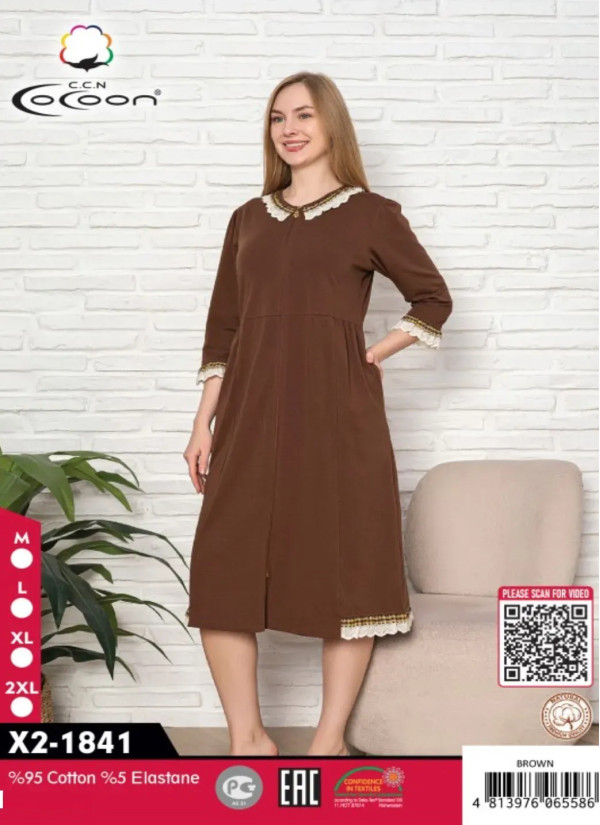 CCNX2-1841_BRW Cotton Women's Robe (M+L+XL+2XL) — Turkish factory wholesale