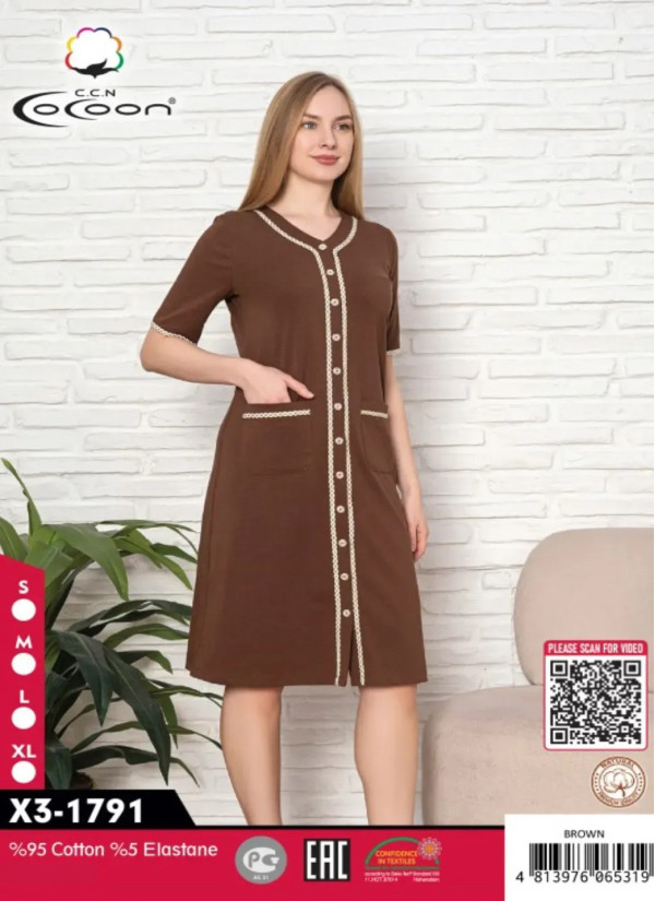 CCNX3-1791_BRW Cotton Women's Robe (S+M+L+XL) — Turkey wholesale collection