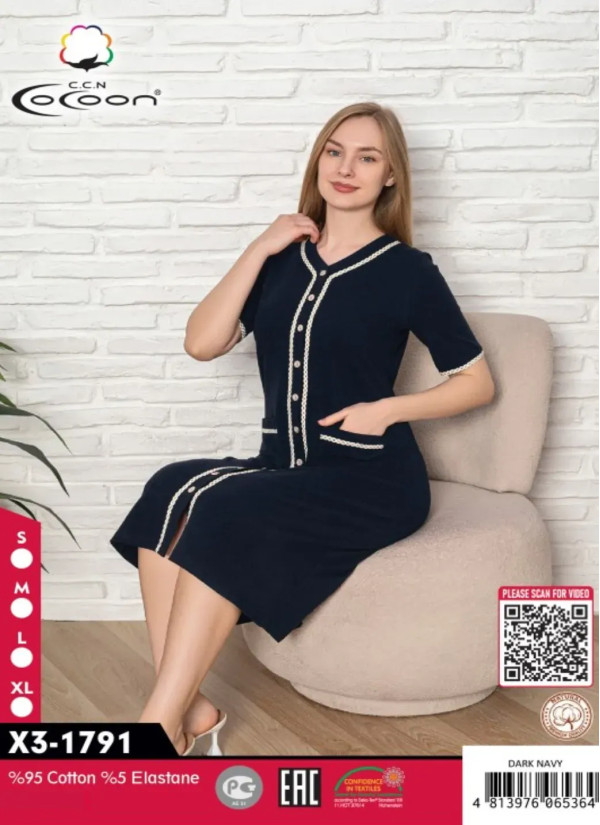 CCNX3-1791_DRN Cotton Women's Robe (S+M+L+XL) — Turkish factory wholesale