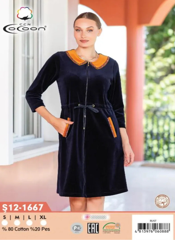CCNŞ12-1667_RST Velour Women's Robe (S+M+L+XL) — Istanbul wholesale supplier