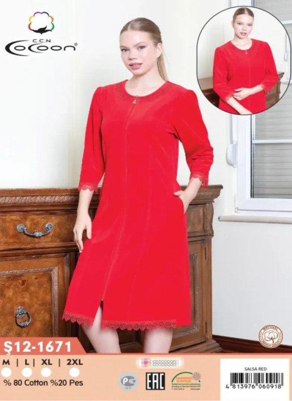 CCNŞ12-1671_SLR Velour Women's Robe (M+L+XL+2XL) — Istanbul wholesale supplier