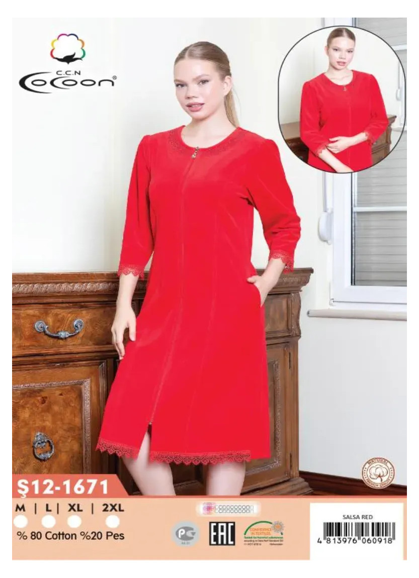 Велюровый Халат (M+L+XL+2XL) CCNŞ12-1671_SLR — купить оптом со Стамбула
