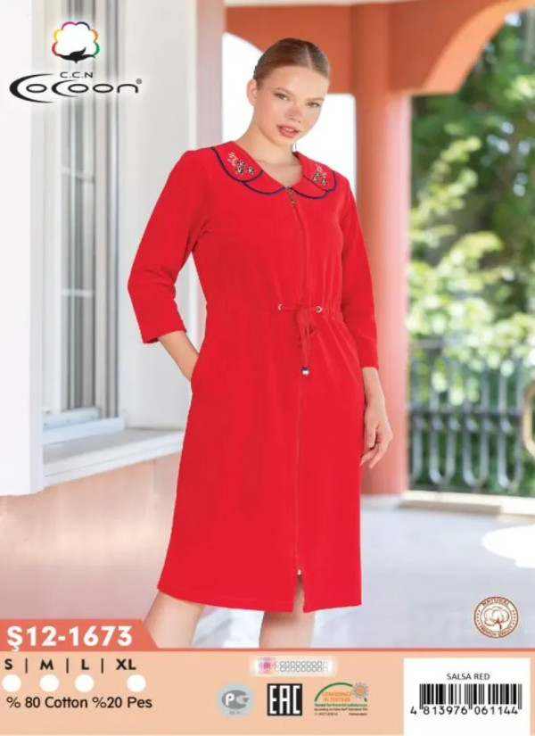 CCNŞ12-1673_SLR Velour Women's Robe (S+M+L+XL) — Turkey wholesale collection