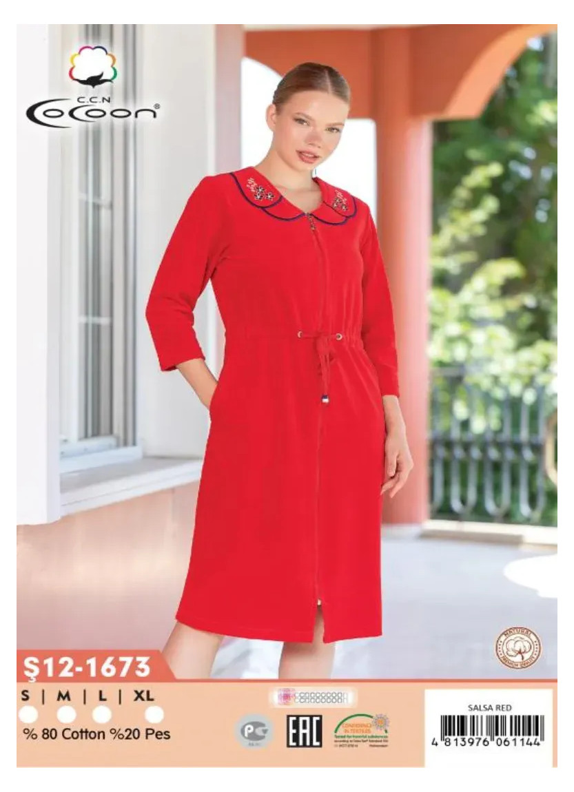Велюровый Халат (S+M+L+XL) CCNŞ12-1673_SLR — прямые поставки из Турции