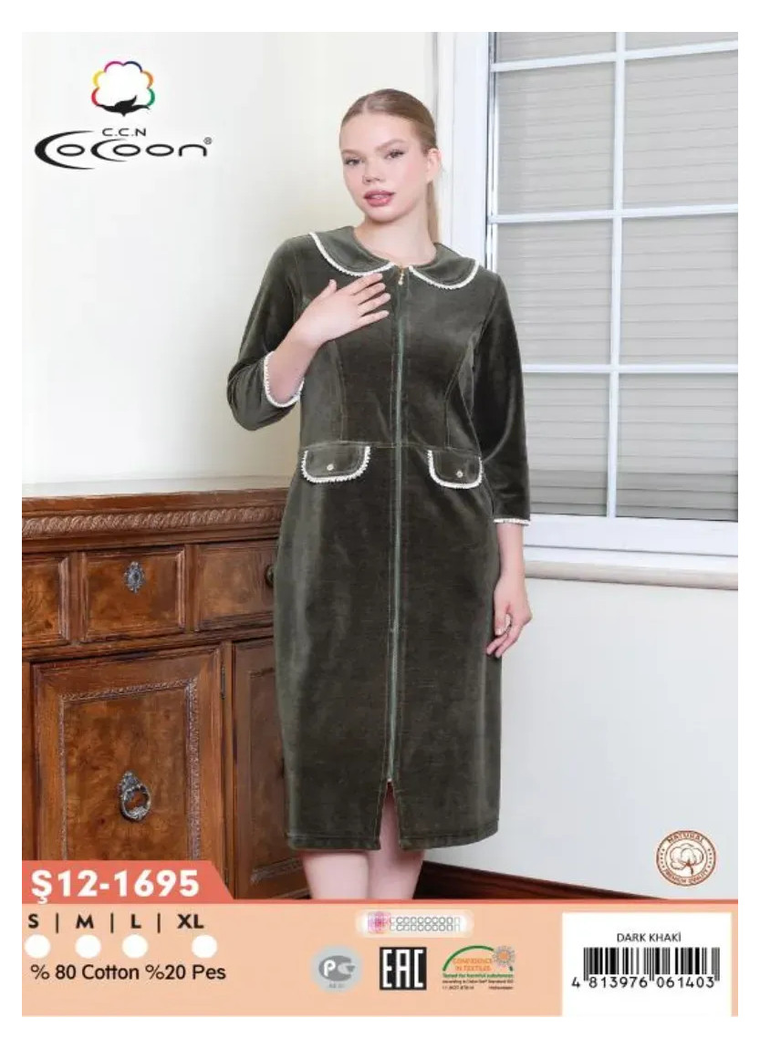 Велюровый Халат (S+M+L+XL) CCNŞ12-1695_DKH — купить оптом со Стамбула