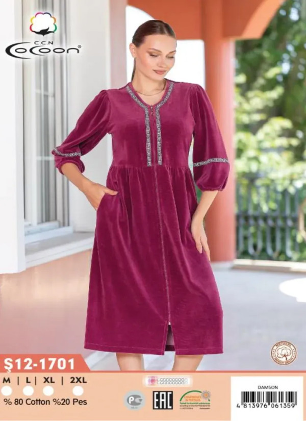 CCNŞ12-1701_DMS Velour Women's Robe (M+L+XL+2XL) — Turkey wholesale collection
