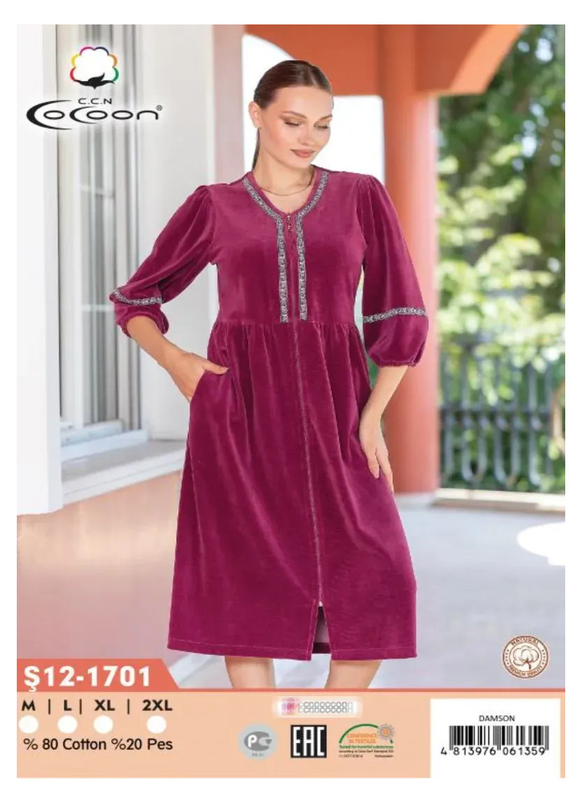 CCNŞ12-1701_DMS Velour Women's Robe (M+L+XL+2XL) — Turkey wholesale collection