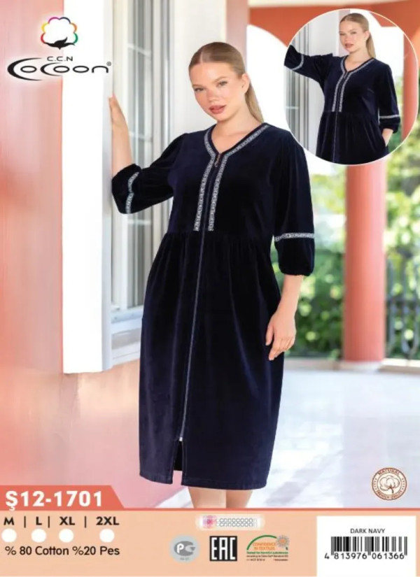 CCNŞ12-1701_DRN Velour Women's Robe (M+L+XL+2XL) — Turkish factory wholesale