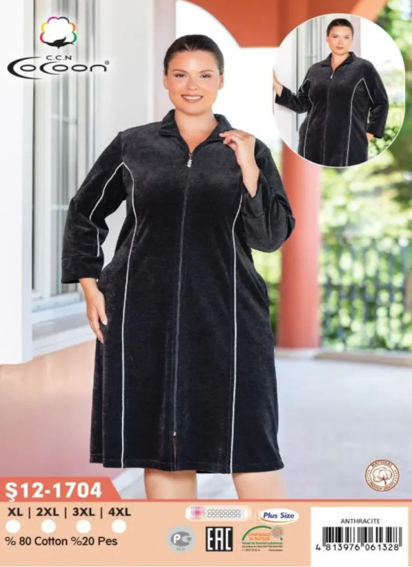 CCNŞ12-1704_ANN Velour Women's Robe (XL+2XL+3XL+4XL) — Istanbul wholesale supplier