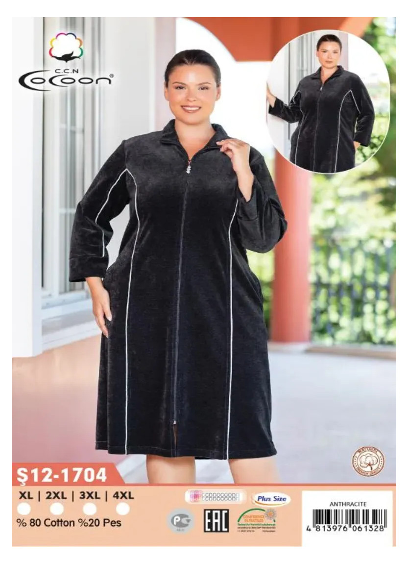 CCNŞ12-1704_ANN Velour Women's Robe (XL+2XL+3XL+4XL) — Istanbul wholesale supplier