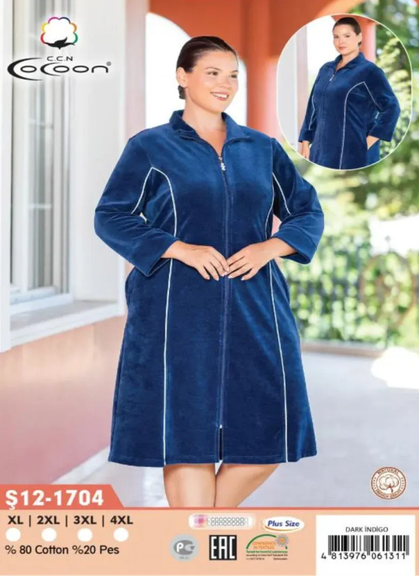 Велюровый Халат (XL+2XL+3XL+4XL) CCNŞ12-1704_DRİ — фабричная коллекция оптом