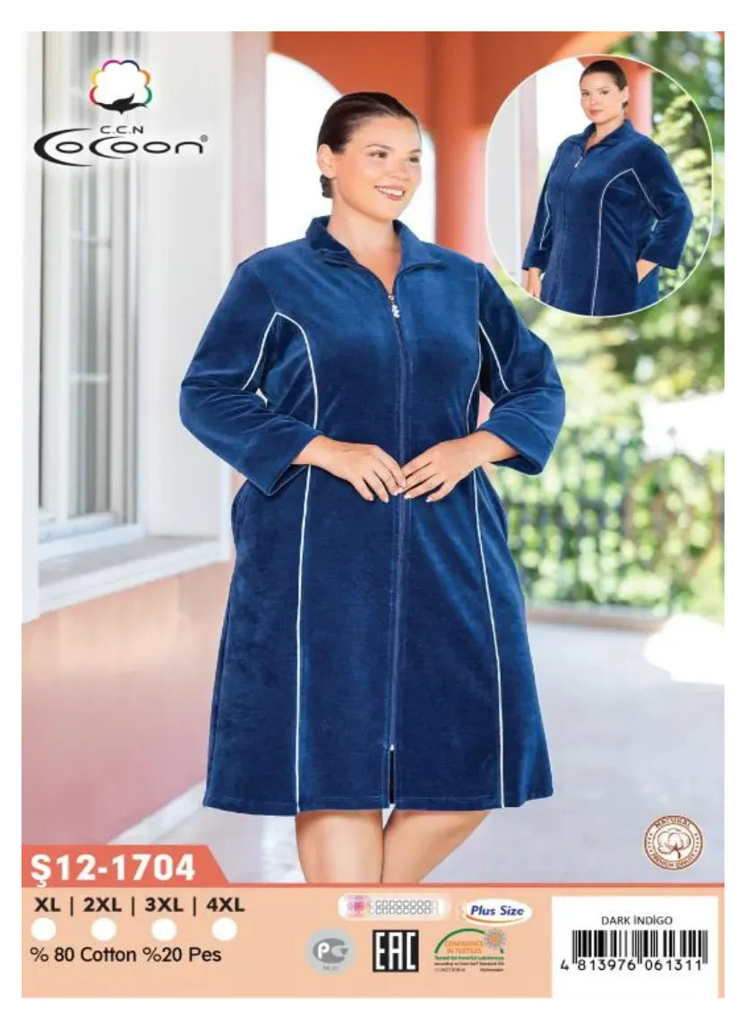 Велюровый Халат (XL+2XL+3XL+4XL) CCNŞ12-1704_DRİ — фабричная коллекция оптом