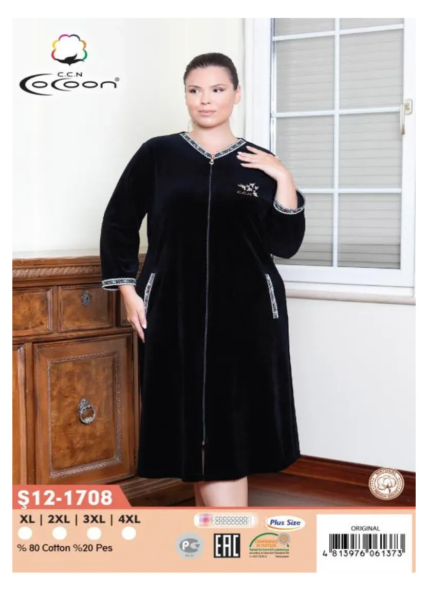 CCNŞ12-1708_ORI Velour Women's Robe (XL+2XL+3XL+4XL) — Turkey wholesale collection