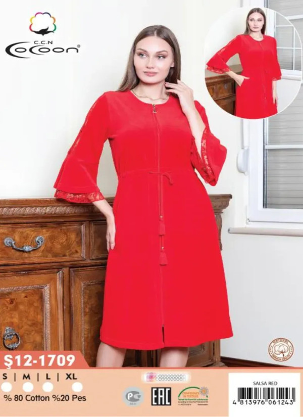 CCNŞ12-1709_SLR Velour Women's Robe (S+M+L+XL) — Istanbul wholesale supplier
