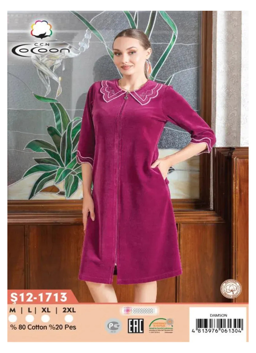 Велюровый Халат (M+L+XL+2XL) CCNŞ12-1713_DMS — фабричная коллекция оптом