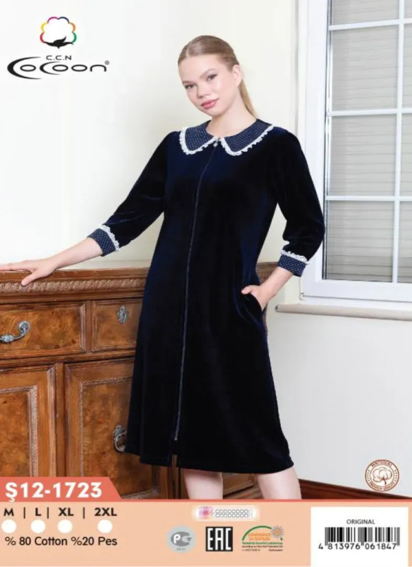 CCNŞ12-1723_ORI Velour Women's Robe (M+L+XL+2XL) — Turkish factory wholesale