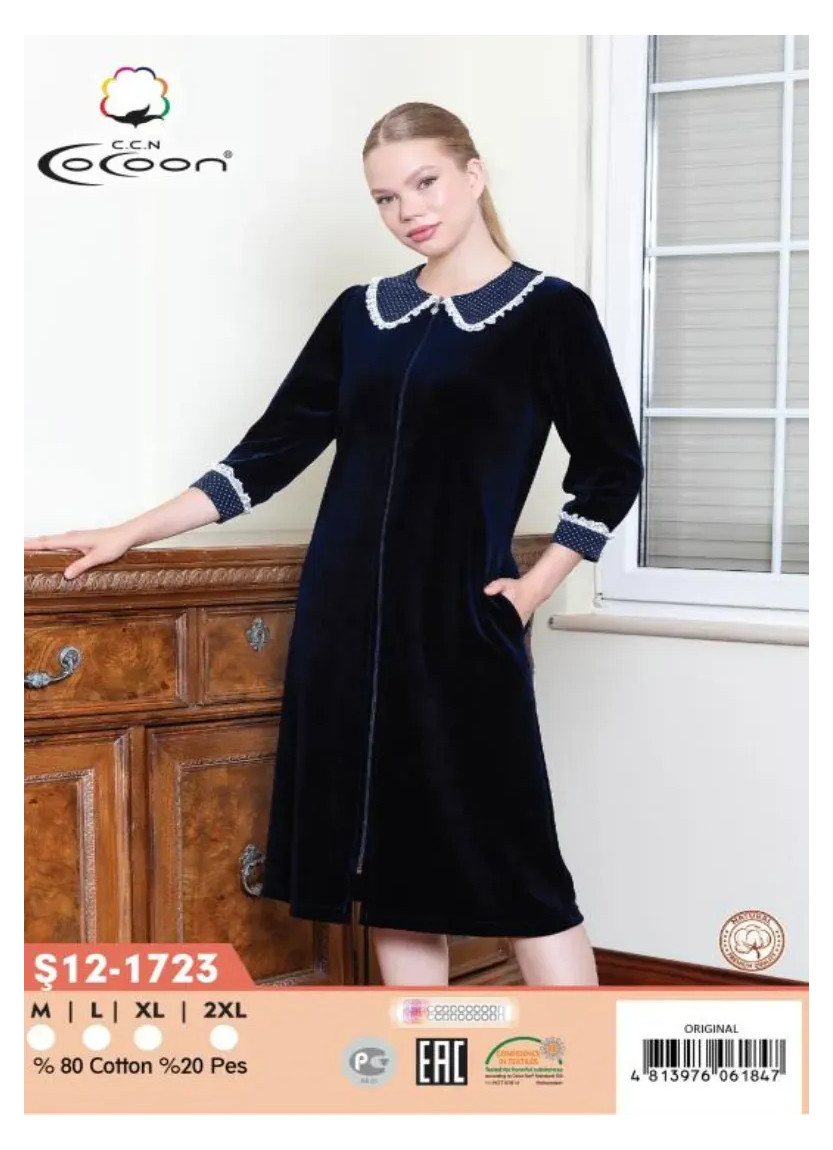 CCNŞ12-1723_ORI Velour Women's Robe (M+L+XL+2XL) — Turkish factory wholesale