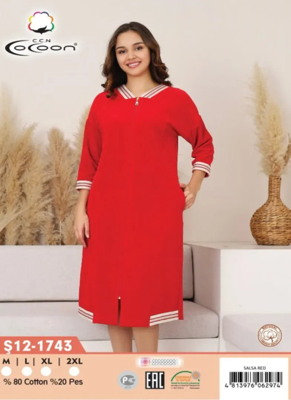 CCNŞ12-1743_SLR Velour Women's Robe (M+L+XL+2XL) — Turkish factory wholesale