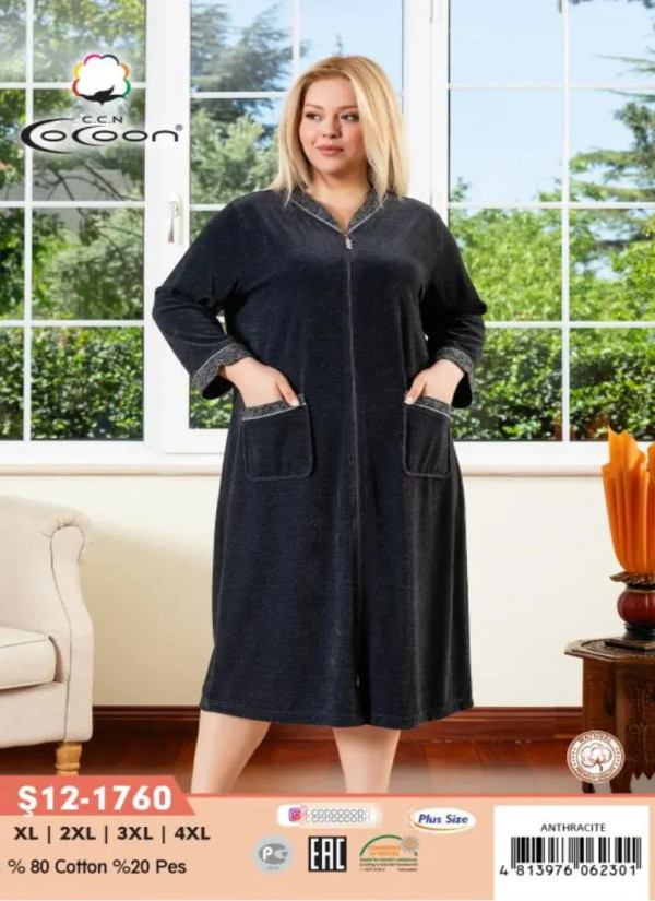 CCNŞ12-1760_ANN Velour Women's Robe (XL+2XL+3XL+4XL) — Istanbul wholesale supplier