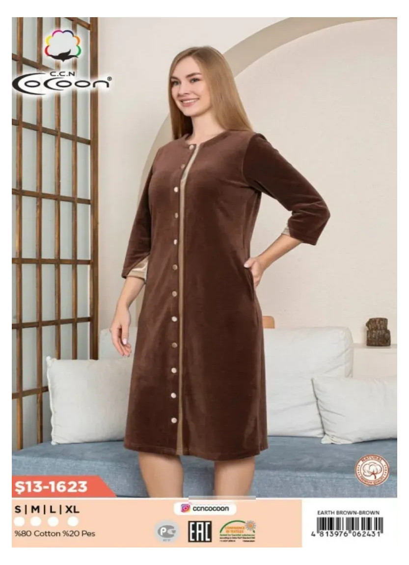 Велюровый Халат (S+M+L+XL) CCNŞ13-1623_EBB — оптом от турецкой фабрики