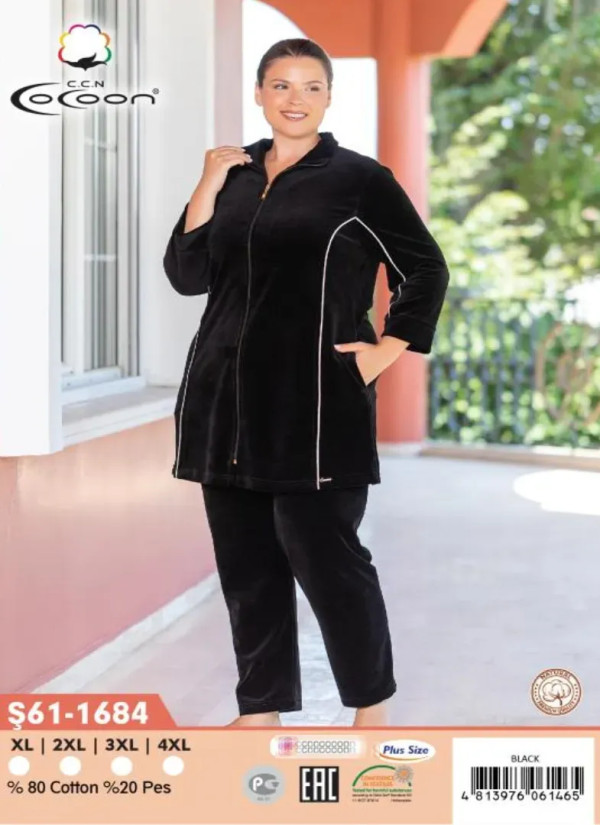 CCNŞ61-1684_BLA Velour Pants Homewear Set (XL+2XL+3XL+4XL) — Turkish factory wholesale