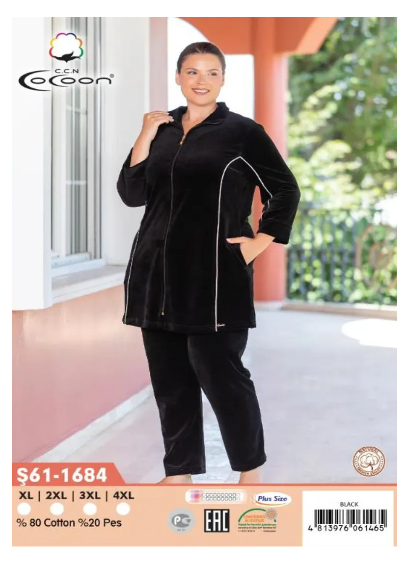 Велюровый Костюм (XL+2XL+3XL+4XL) CCNŞ61-1684_BLA — оптом от турецкой фабрики