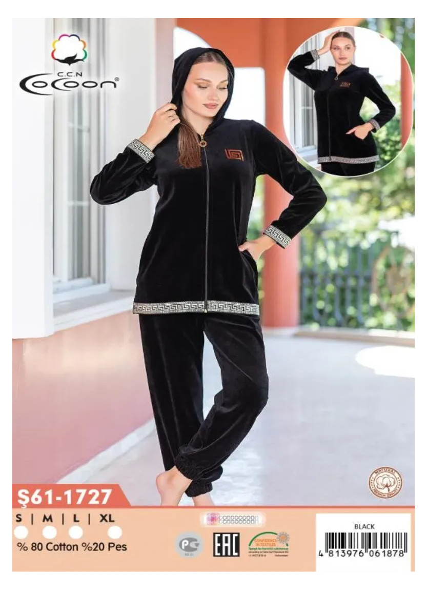 Велюровый Костюм (S+M+L+XL) CCNŞ61-1727_BLA — фабричная коллекция оптом