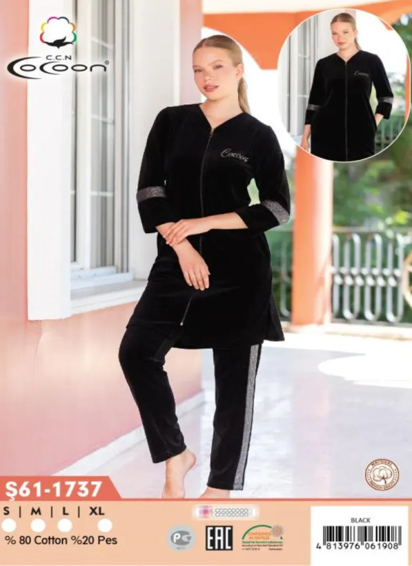 CCNŞ61-1737_BLK Velour Pants Homewear Set (S+M+L+XL) — wholesale for boutiques
