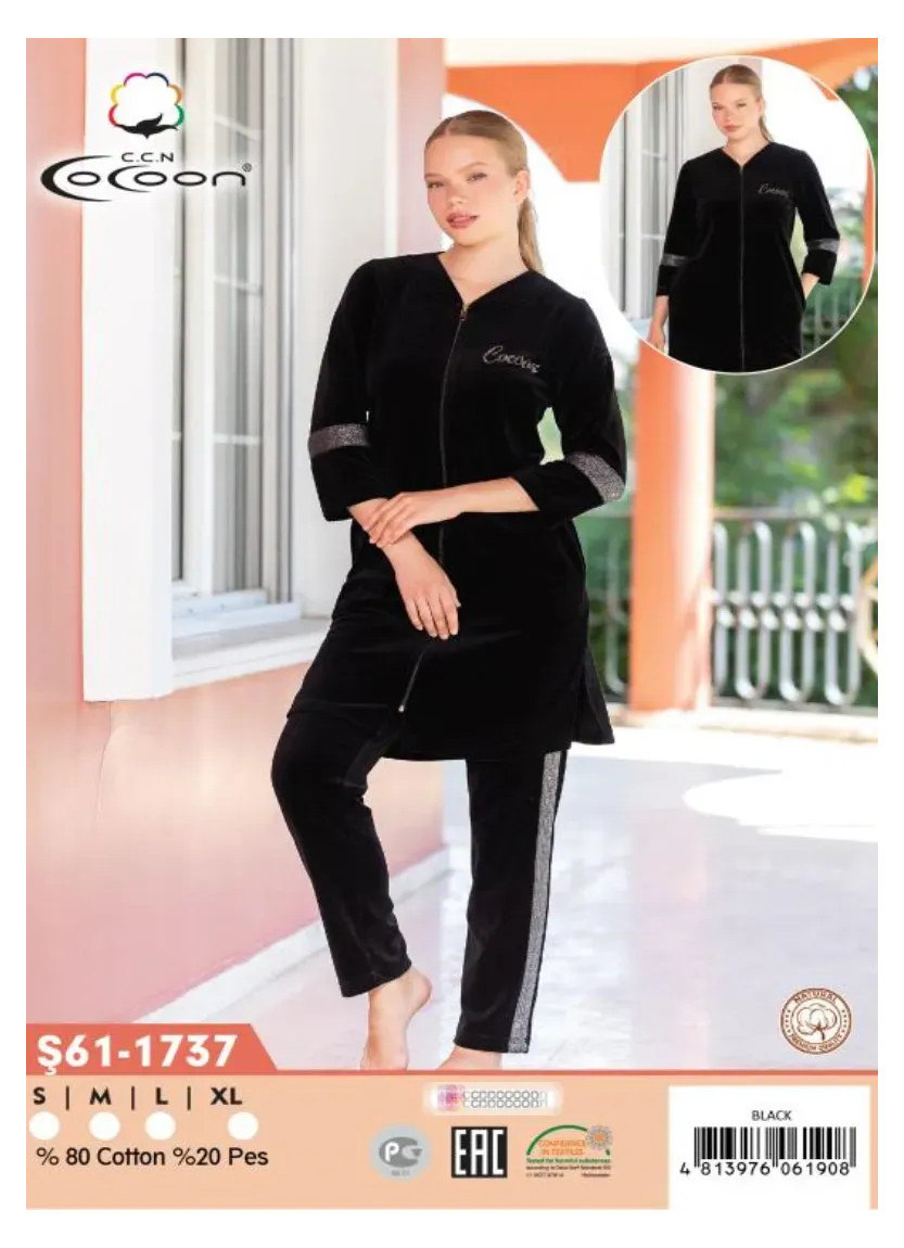 Велюровый Костюм (S+M+L+XL) CCNŞ61-1737_BLK — фабричная коллекция оптом