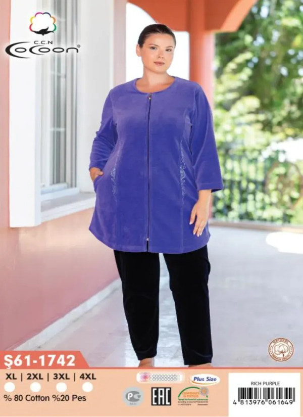 CCNŞ61-1742_RPR Velour Pants Homewear Set (XL+2XL+3XL+4XL) — Turkish factory wholesale