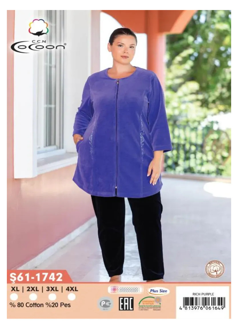 CCNŞ61-1742_RPR Velour Pants Homewear Set (XL+2XL+3XL+4XL) — Turkish factory wholesale