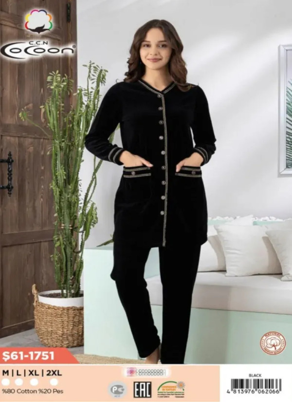 CCNŞ61-1751_BLA Velour Pants Homewear Set (M+L+XL+2XL) — Turkish factory wholesale