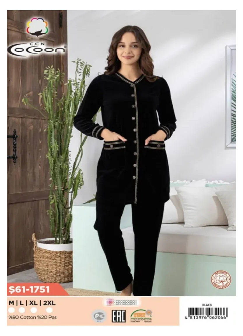 CCNŞ61-1751_BLA Velour Pants Homewear Set (M+L+XL+2XL) — Turkish factory wholesale
