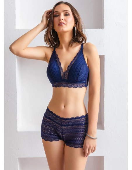 Women's Set with Bralette Null Cup and Shorts Gallipoli 31813 LACIVERT — Turkish textile wholesale