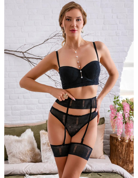 Женский Комплект с Бюстгальтером Strapless, Поясом для Чулок и Стрингами Gallipoli 32182 BLACK — купить оптом со Стамбула